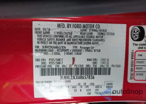 2010 Lincoln Mkz z USA, uszkodzony, nr VIN 3LNHL2JCXAR657836